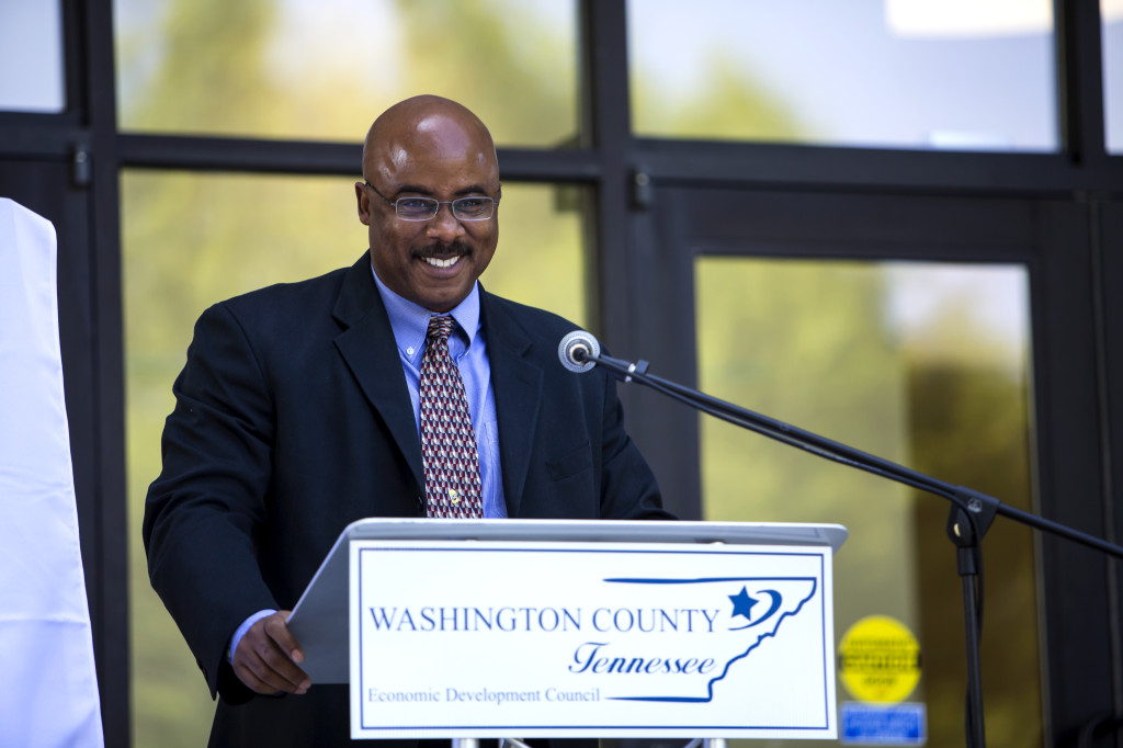 NN CEO Rich Holder speaks during NN's corporate expansion announcement in Johnson City. (Photo by Adam Campbell)