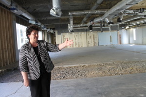 Dr. Janice Gilliam, Northeast State Community College president, shows the future science lab area at Northeast's downtown Johnson City teaching site. (Photo by Jeff Keeling)