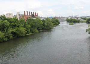 Dilute wastewater flowed through pipes from the plant (shown) to the wastewater treatment area just downstream. Photo by Jeff Keeling.